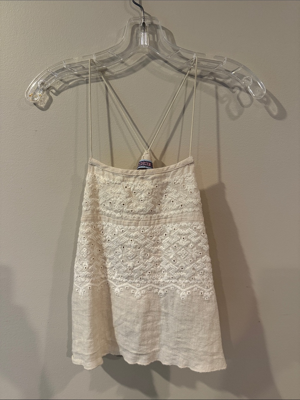 Women's Cream Eyelet Crochet Sleeveless Tank Top - Picture 3 of 6